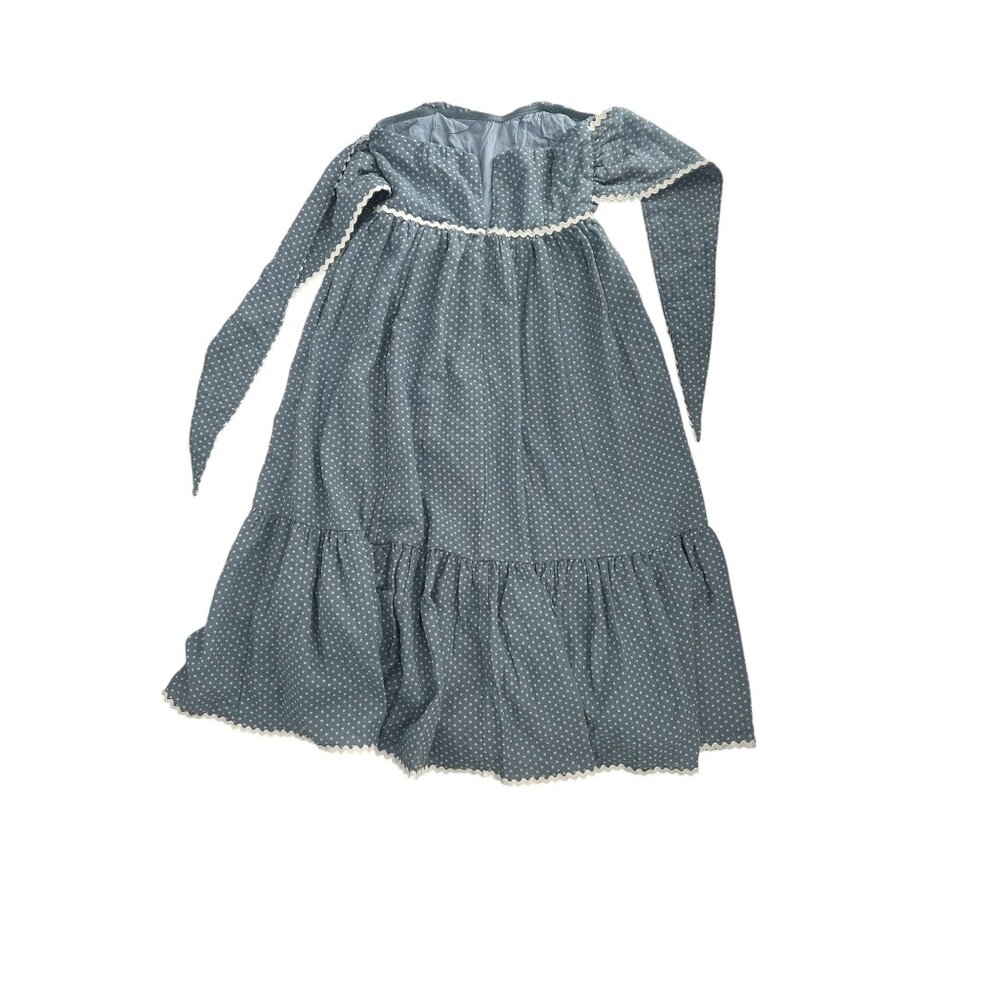 👗 Lulus Dusty Blue Polka Dot Strapless Tiered Midi Dress S 👗 - Picture 6 of 7